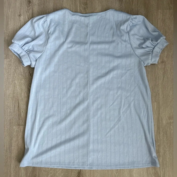 Haptics Light Blue Wide Rib Puff Sleeve Top, Size Medium - Picture 6 of 6